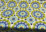 Waverly Modern Essentials Solar Flair Cotton Fabric - Lime Indigo, 54" Width, 13.5" Vertical Repeat, 13.5" Horizontal Repeat (1 Yard)