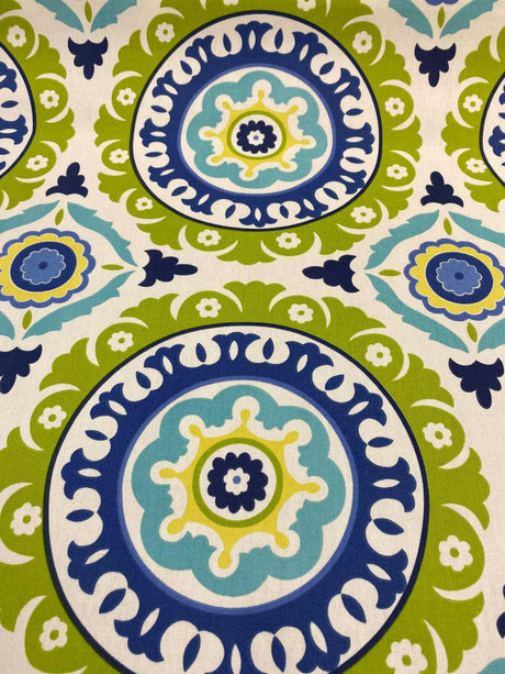 Waverly Modern Essentials Solar Flair Cotton Fabric - Lime Indigo, 54" Width, 13.5" Vertical Repeat, 13.5" Horizontal Repeat (1 Yard)