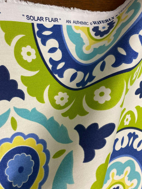 Waverly Modern Essentials Solar Flair Cotton Fabric - Lime Indigo, 54" Width, 13.5" Vertical Repeat, 13.5" Horizontal Repeat (1 Yard)