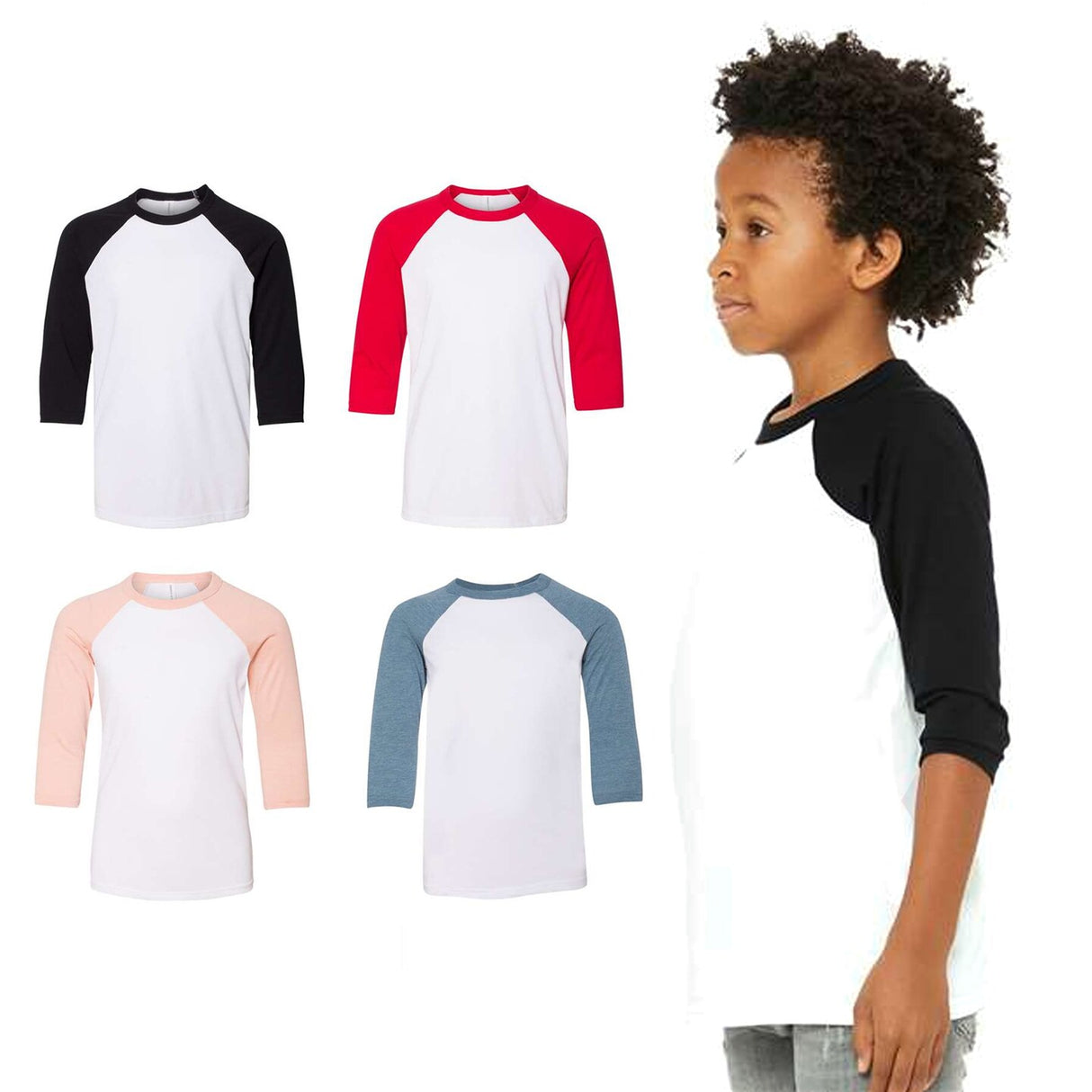 BELLA + CANVAS® Youth Three-Quarter Sleeve Baseball Tee - 3200Y