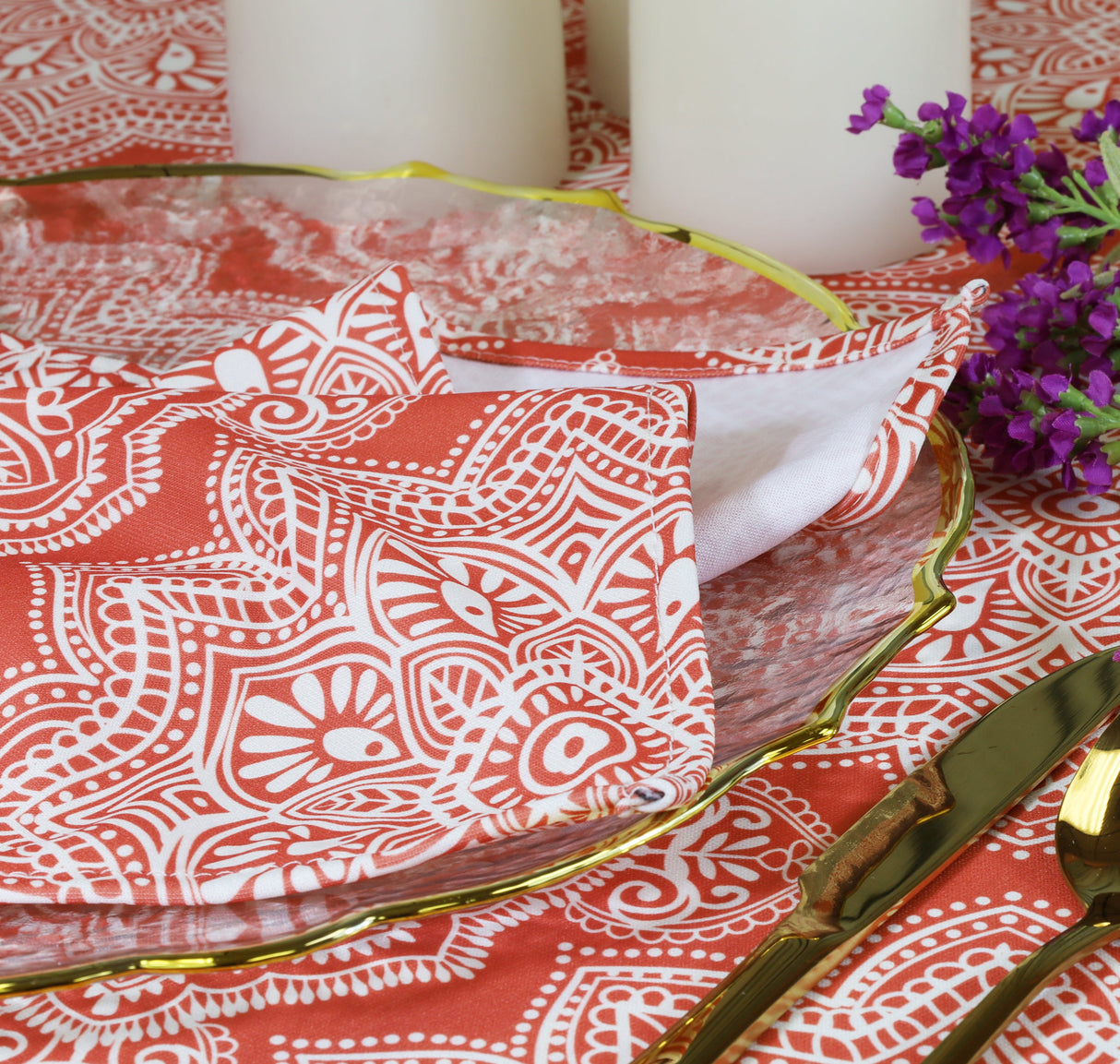 Round Scuba Tablecloth 120" Wrinkle-Free Rust/Burnt Orange