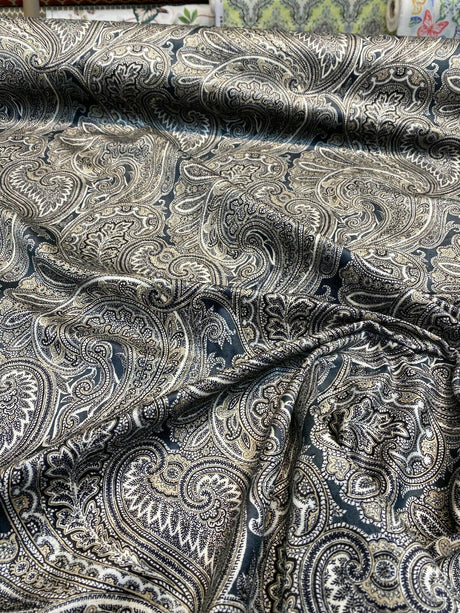 Vintage Blend Sterling Polyester Print Upholstery Fabric - Traditional Paisley, 54" Width (1 Yard)