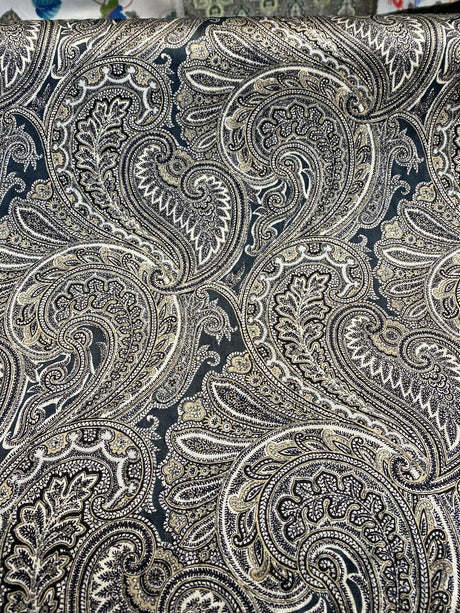 Vintage Blend Sterling Polyester Print Upholstery Fabric - Traditional Paisley, 54" Width (1 Yard)