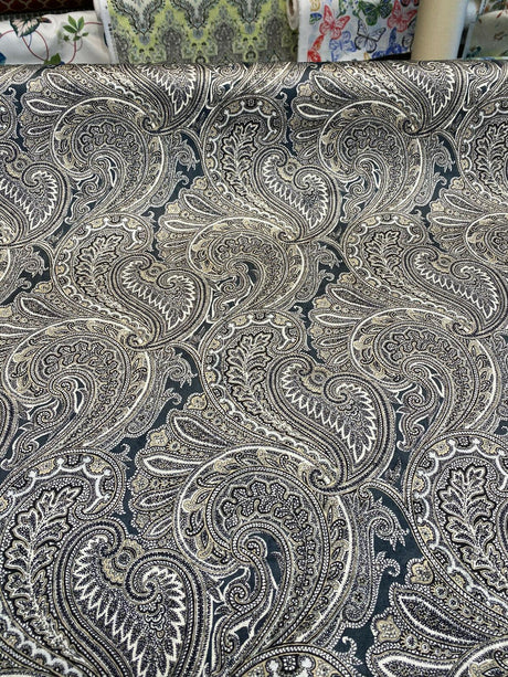 Vintage Blend Sterling Polyester Print Upholstery Fabric - Traditional Paisley, 54" Width (1 Yard)