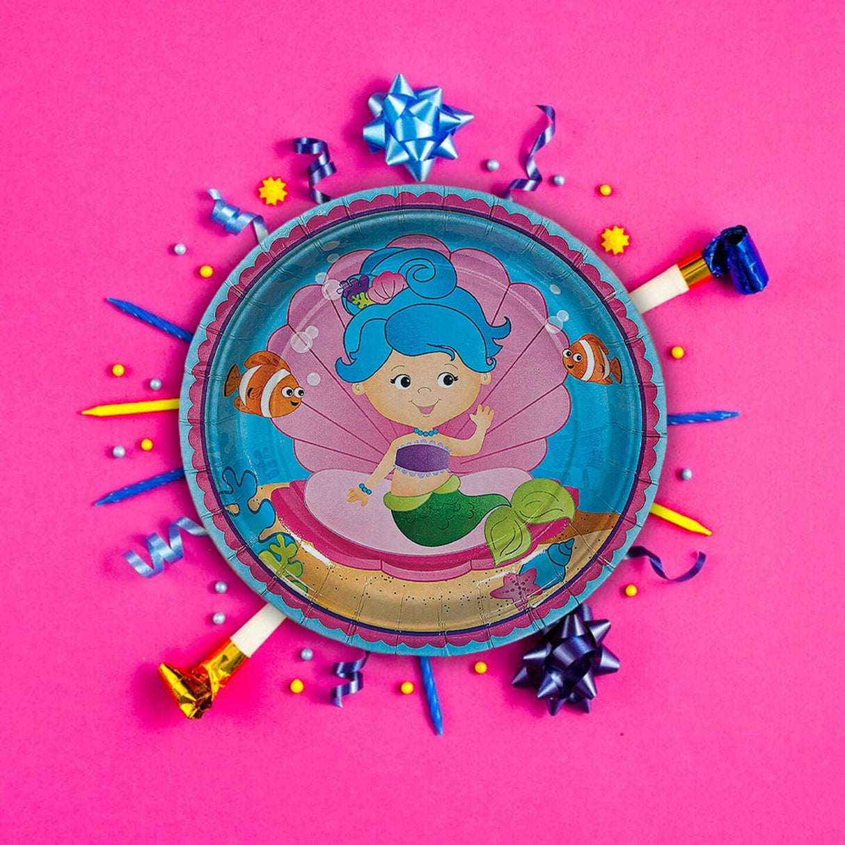 7" Mermaid Party Dessert Plates Underwater-Themed Paper Plates 8 Ct