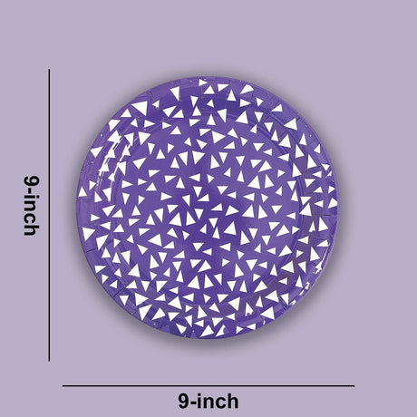 8 Ct. Purple Terrazzo Triangle Print Round Paper Dinner Plates 9"