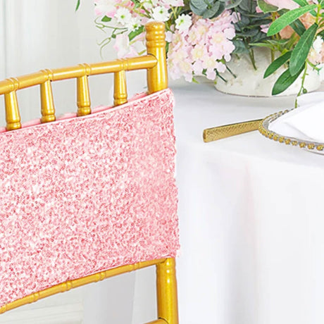 10 Pieces Sparkling Pink Sequin Stretch Spandex Chair Bands 7 x 13 Inches