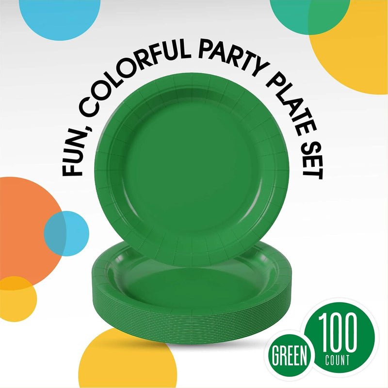 100 Count Emerald Green Paper Plates 7 Inch Durable Disposable Supplies