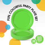 100 Count Lime Green Disposable Party Plates for Appetizers Snacks Birthdays Picnics BBQ 7 Inch