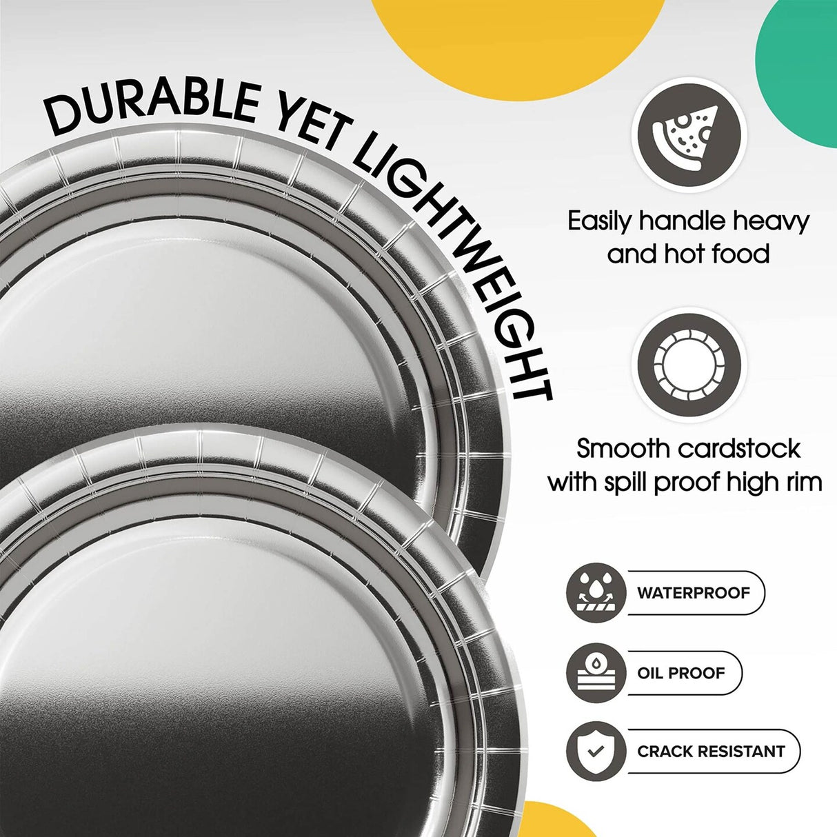 100 Count Reflective Silver Paper Plates Elegant Disposable Party Dinnerware for Weddings and Events 9 Inch