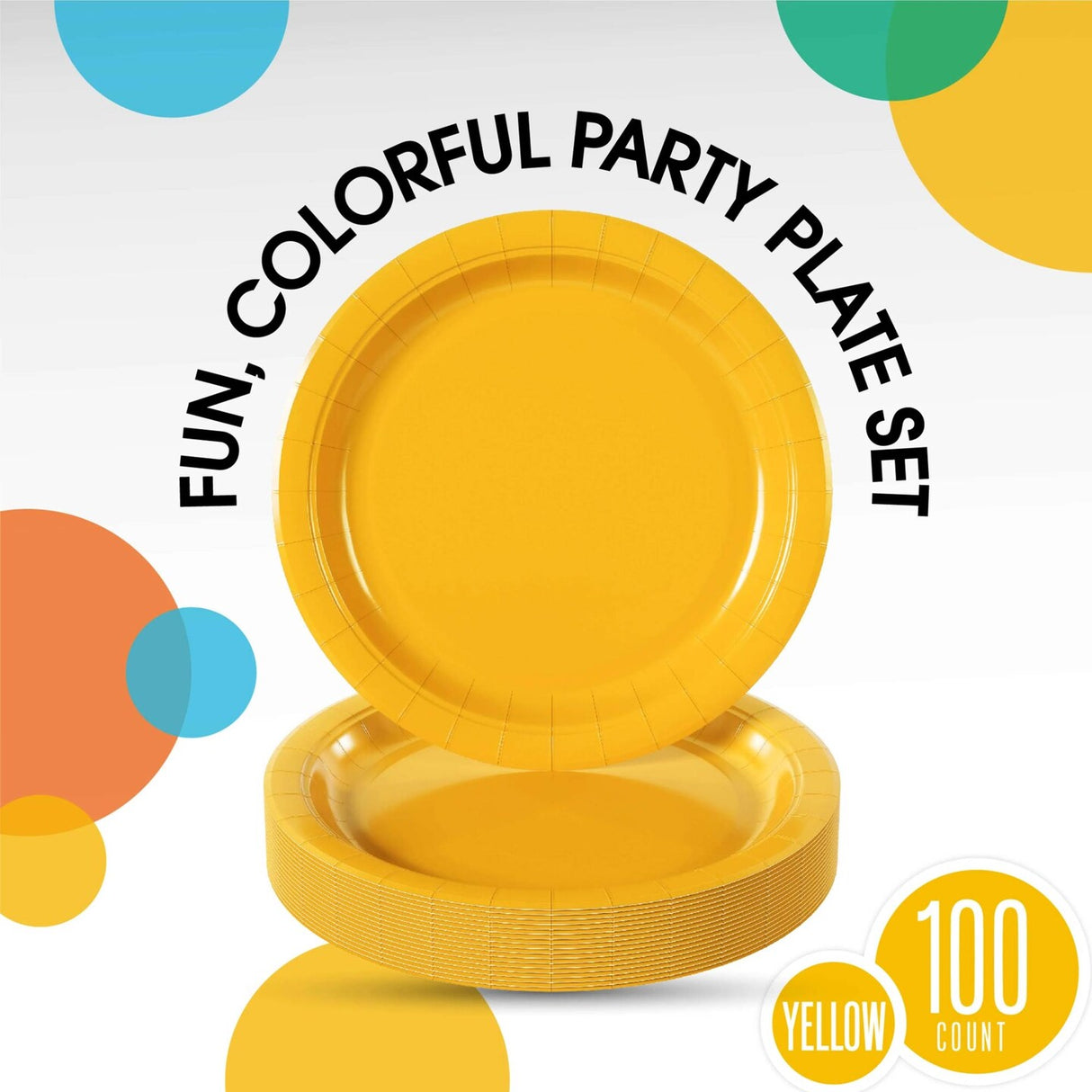 100 Count Yellow Paper Plates Disposable Party Plates for Weddings and Events 10"