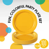 100 Count Yellow Paper Plates Disposable Party Plates for Weddings and Events 10"
