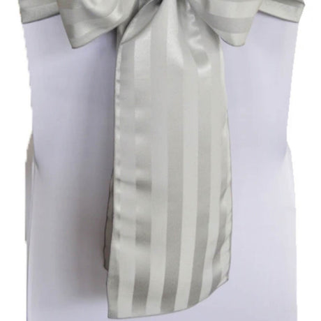 10 Pieces Silver Striped Jacquard Polyester Chair Sashes 7.5"x108" for Modern Events