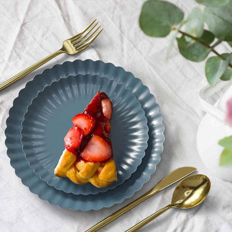 10 Count Slate Blue Scalloped Paper Plates Elegant Disposable 8.5 Inch Party Supplies