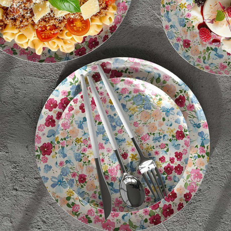 120 Count Assorted Earthtrends Meadow Paper Plates for Parties and Events 8 Inch