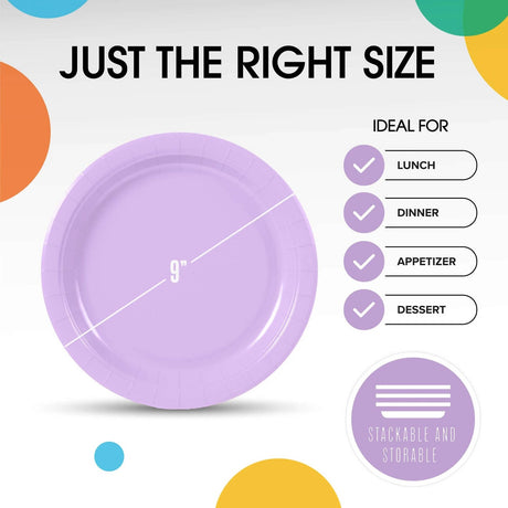 100 Count Lavender Paper Plates 9 Inch Disposable Plates for Parties Events and Picnics