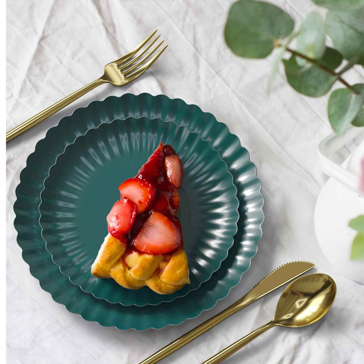 40 Count Scalloped Black and Aqua Paper Plates Disposable Party Combo Set for Weddings 10.5" + 8.5"