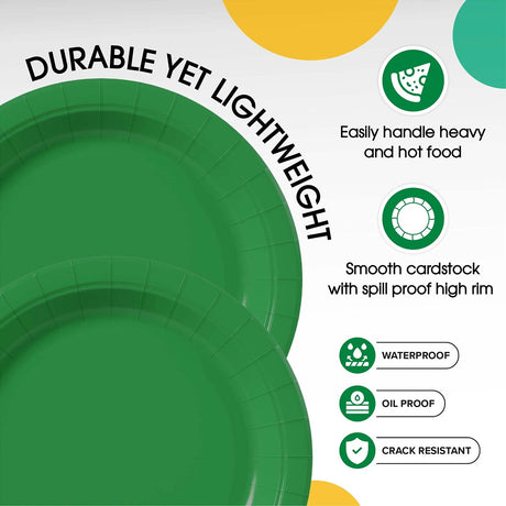 100 Count Emerald Green Paper Plates 7 Inch Durable Disposable Supplies