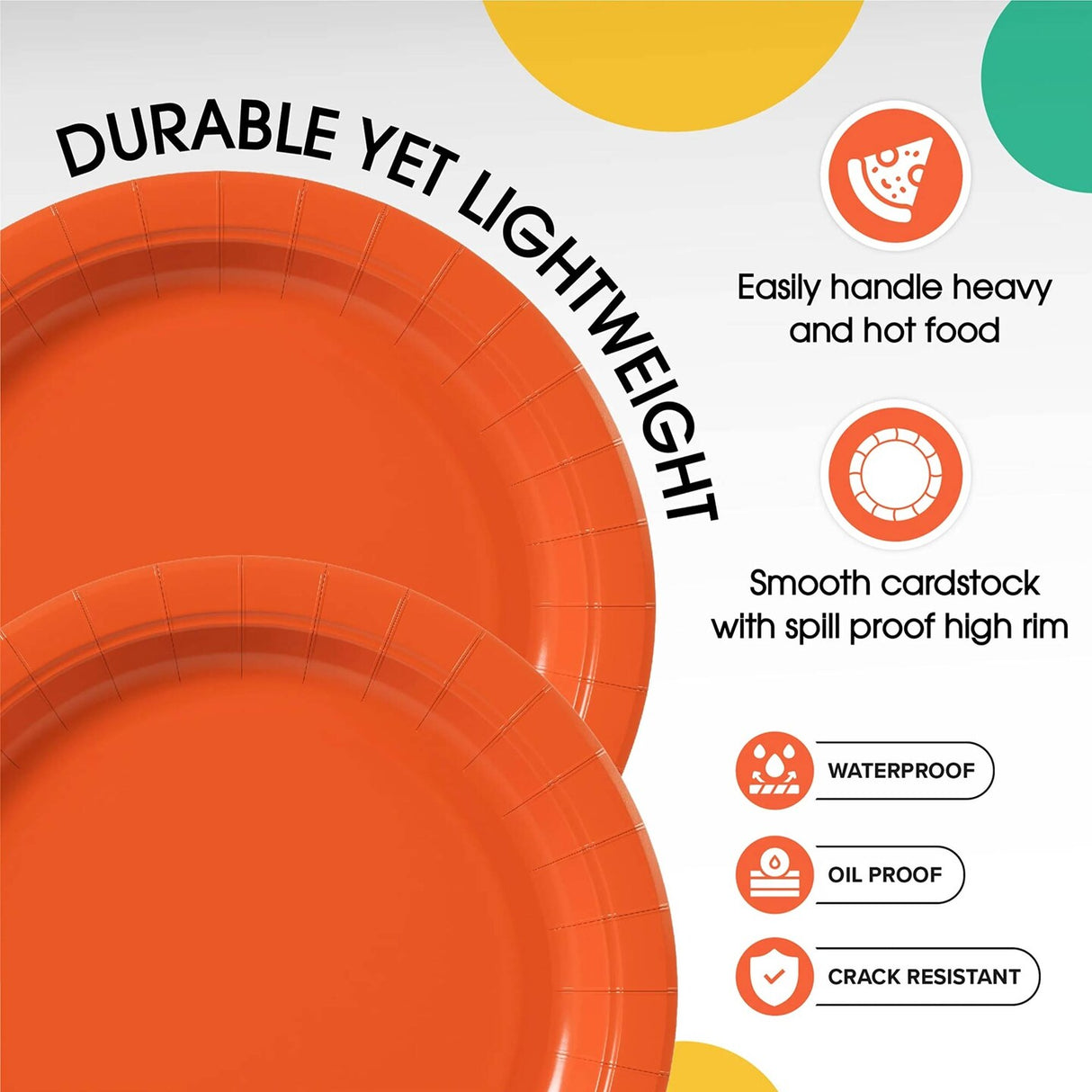 100 Count Orange Paper Plates 9 Inch Heavy Duty Disposable Plates for Parties and Events