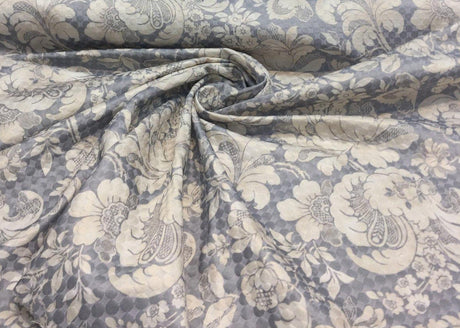 PK Waverly Distinctly Damask Shale Cotton Polyester Quilted Fabric - Shale Grey And Cream Damask, 54" Width (1 Yard)