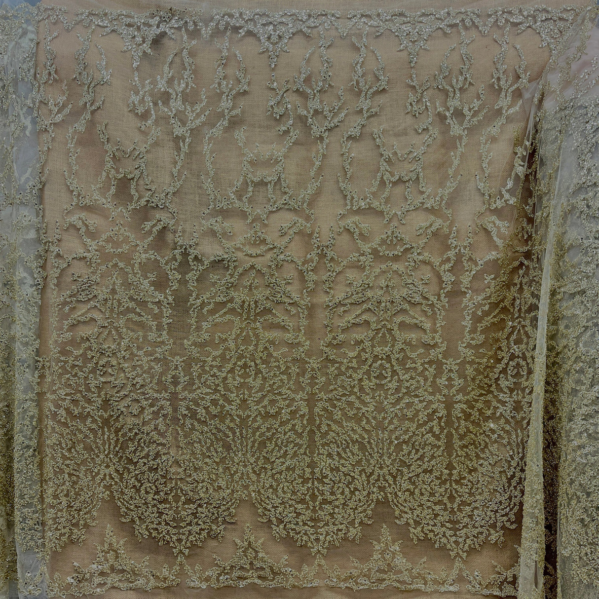 Beaded Lace Fabric on Polyester Net Mesh 52" Wide
