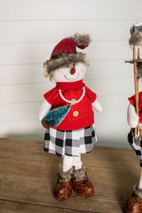 25” Plush Snowman Figurine with Buffalo Check Pants