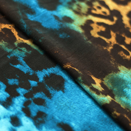 Animal Patch Polyester Spandex Fabric - Turquoise/Brown, Orange/Brown, Red/Black Animal Skin Print, 58/60" Width (1 Yard)