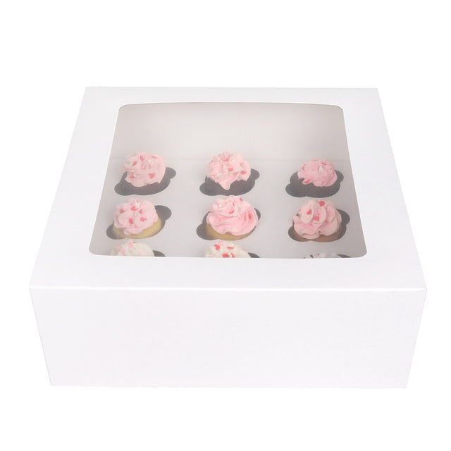 O'Creme White Window Cake Box with Cupcake Insert, 10" x 10" x 4" - Pack of 5