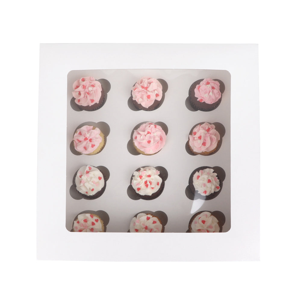 O'Creme White Window Cake Box with Cupcake Insert, 10" x 10" x 4" - Pack of 5