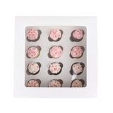 O'Creme White Window Cake Box with Cupcake Insert, 10" x 10" x 4" - Pack of 5
