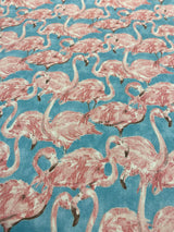 Waverly Flamingo Beach Social Tropics Blue Cotton Fabric - Pink Flamingo Print, 54" Width (1 Yard)