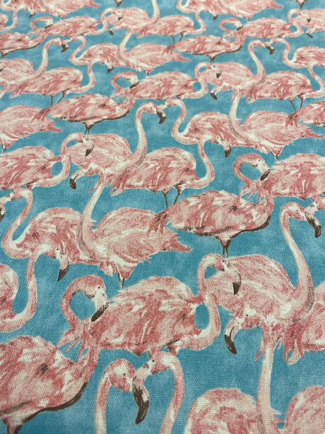 Waverly Flamingo Beach Social Tropics Blue Cotton Fabric - Pink Flamingo Print, 54" Width (1 Yard)