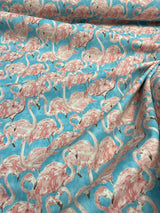 Waverly Flamingo Beach Social Tropics Blue Cotton Fabric - Pink Flamingo Print, 54" Width (1 Yard)