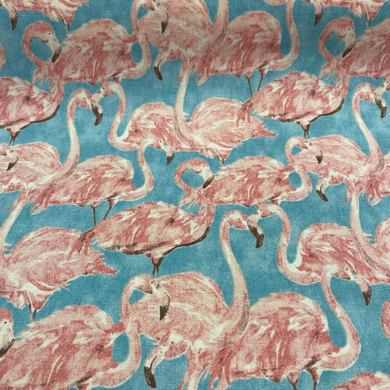 Waverly Flamingo Beach Social Tropics Blue Cotton Fabric - Pink Flamingo Print, 54" Width (1 Yard)