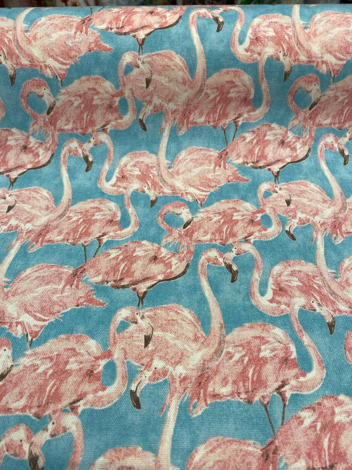 Waverly Flamingo Beach Social Tropics Blue Cotton Fabric - Pink Flamingo Print, 54" Width (1 Yard)