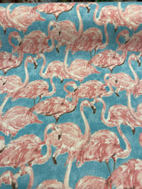Waverly Flamingo Beach Social Tropics Blue Cotton Fabric - Pink Flamingo Print, 54" Width (1 Yard)