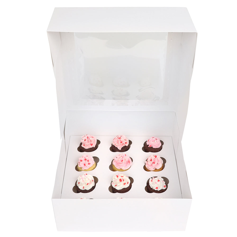 O'Creme White Window Cake Box with Cupcake Insert, 10" x 10" x 4" - Pack of 5