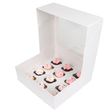 O'Creme White Window Cake Box with Cupcake Insert, 10" x 10" x 4" - Pack of 5