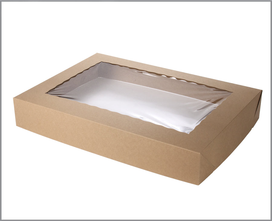 Full Sheet 26" x 18" x 4" Brown Lock & Tab Paperboard Lid Only, with Window