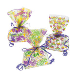 5" x 11 1/2" Medium Mardi Gras Icons Cellophane Treat Bags - 12 Pc.