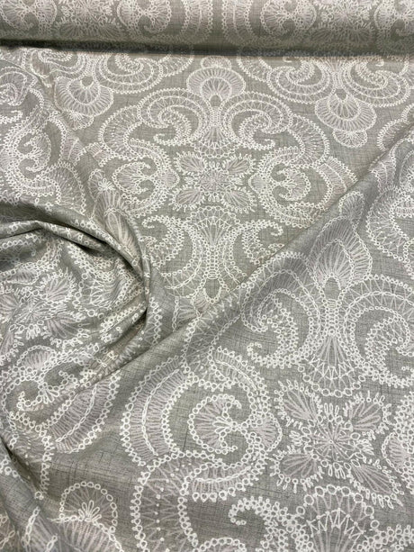 Northern Lights 100 Percent Cotton Duck Fabric - Pebble Gray And White Allover Pattern, 54" Width (1 Yard)