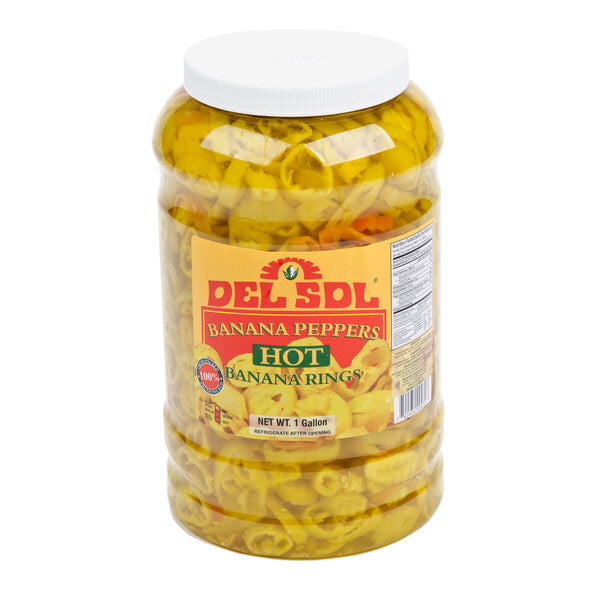Del Sol 1 Gallon Hot Banana Peppers - 4/Case
