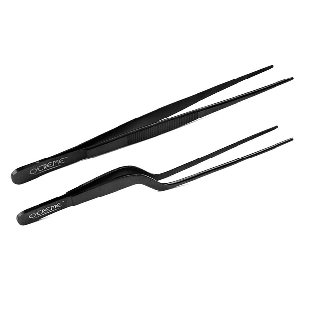 O'Creme Black Stainless Steel Tweezers, Set of 2