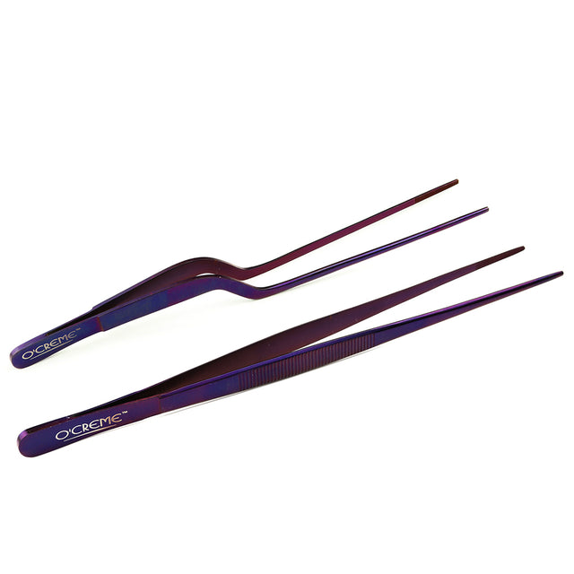 O'Creme Purple Stainless Steel Tweezers, Set of 2