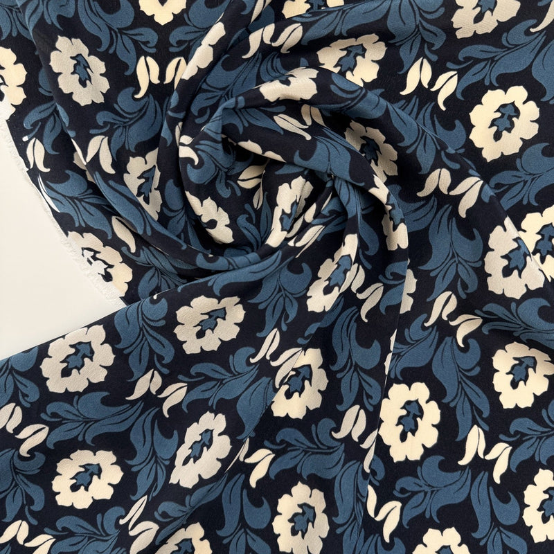 Silk Printed Crepe Blue Floral