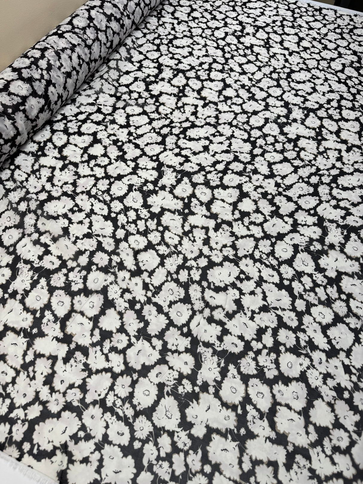 Polyester Chiffon Floral Print Beige Black