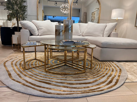 Beluga Tufted Design 50 Wool Viscose Area Rug - Ivory Grey Gold, Hand Tufted, Round (6' X 6' Round)