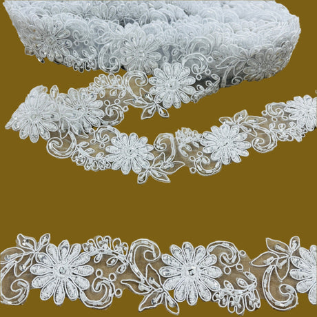 Beaded Corded Lace Trim 2" Organza