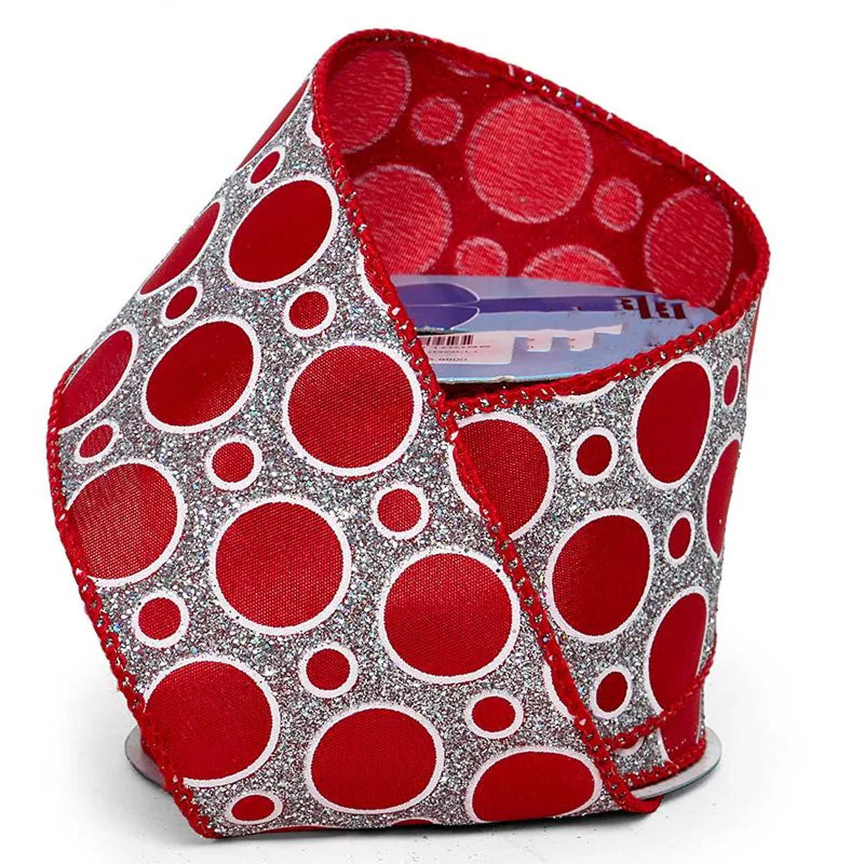 Glitter Bubbles On Satin Wired Ribbon 2 1/2 '' X 10 yd Red Color 1 / roll