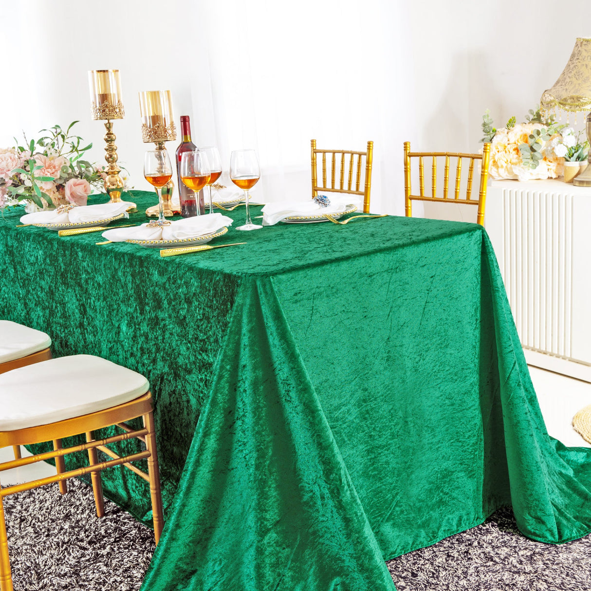 Crushed Velvet Rectangular Tablecloth 90x132 Emerald Green